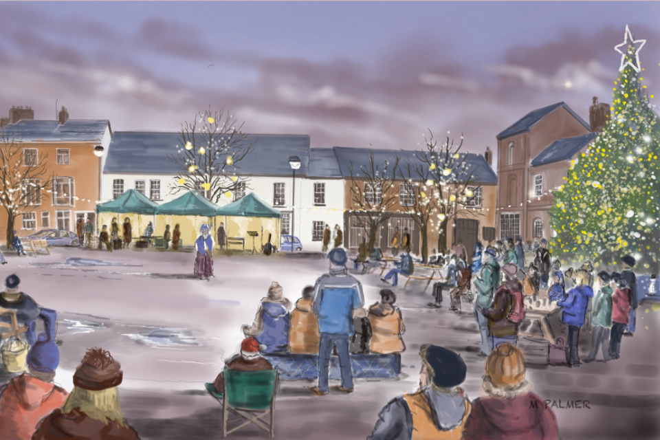 Crediton Town Square at Christmas by Mike Palmer